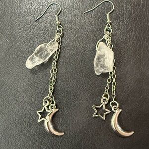 Silver Star and Moon Dangle Earrings
